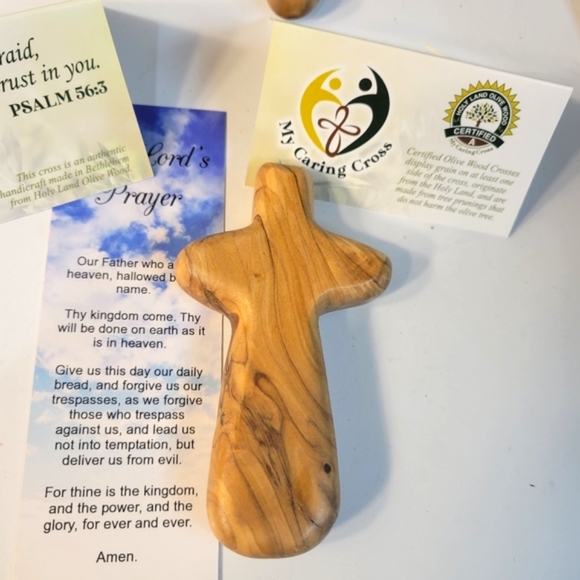 1 LARGE 4" Genuine olive wood. handmade/ JERUSALEM palm worry cross - Picture 1 of 13